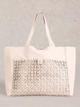 White Stuff Layla Floral Leather Tote Bag, Pale Ivory