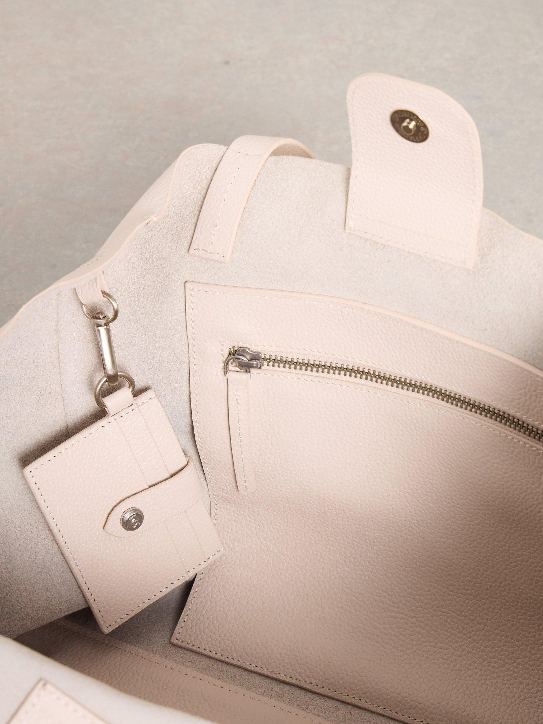 Product image 3 of 4, which shows White Stuff Layla Floral Leather Tote Bag, Pale Ivory