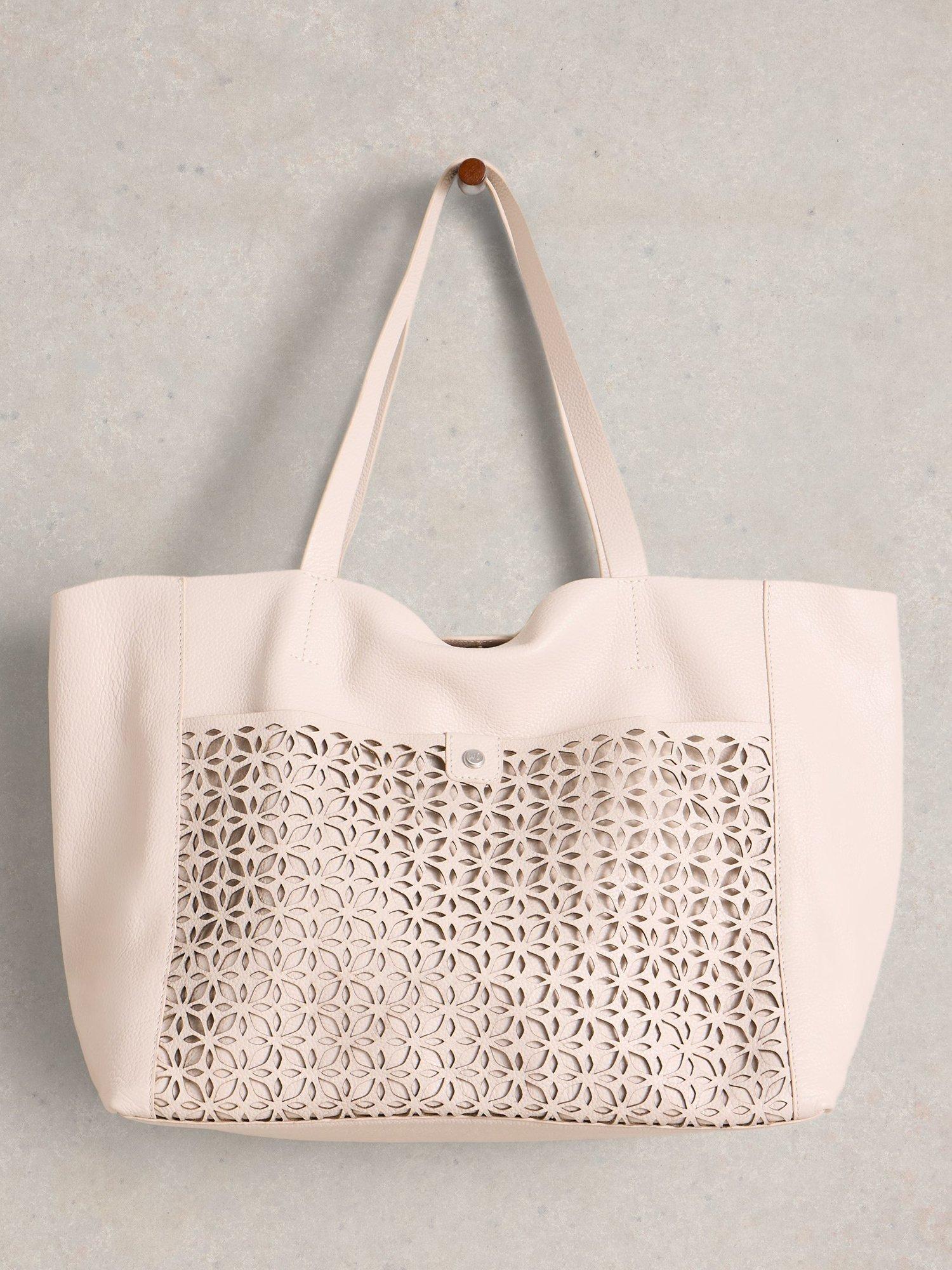 Product image 4 of 4, which shows White Stuff Layla Floral Leather Tote Bag, Pale Ivory