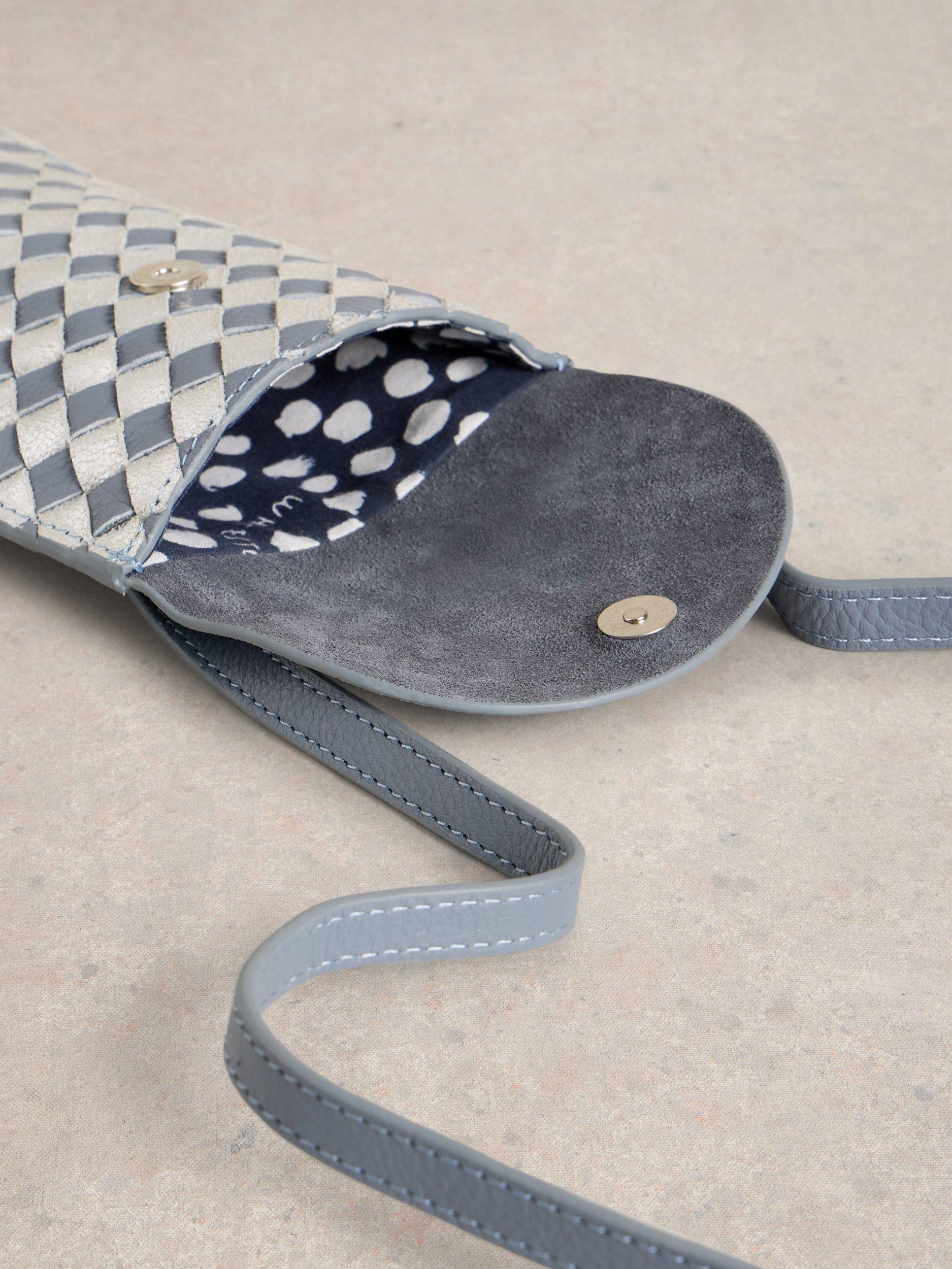 Product image 3 of 4, which shows White Stuff Coco Leather Weaved Phone Bag, Blue/Multi