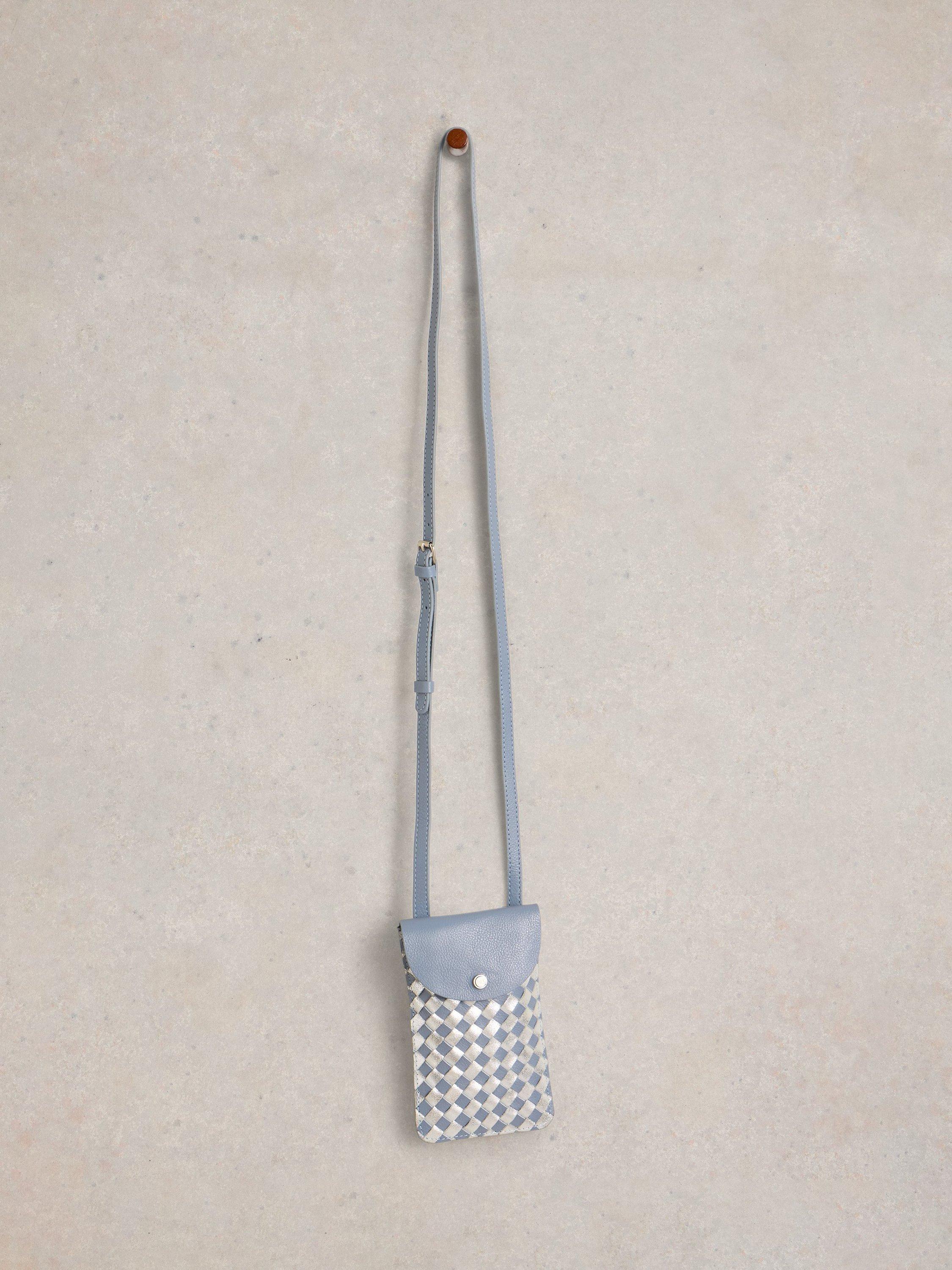 Product image 4 of 4, which shows White Stuff Coco Leather Weaved Phone Bag, Blue/Multi