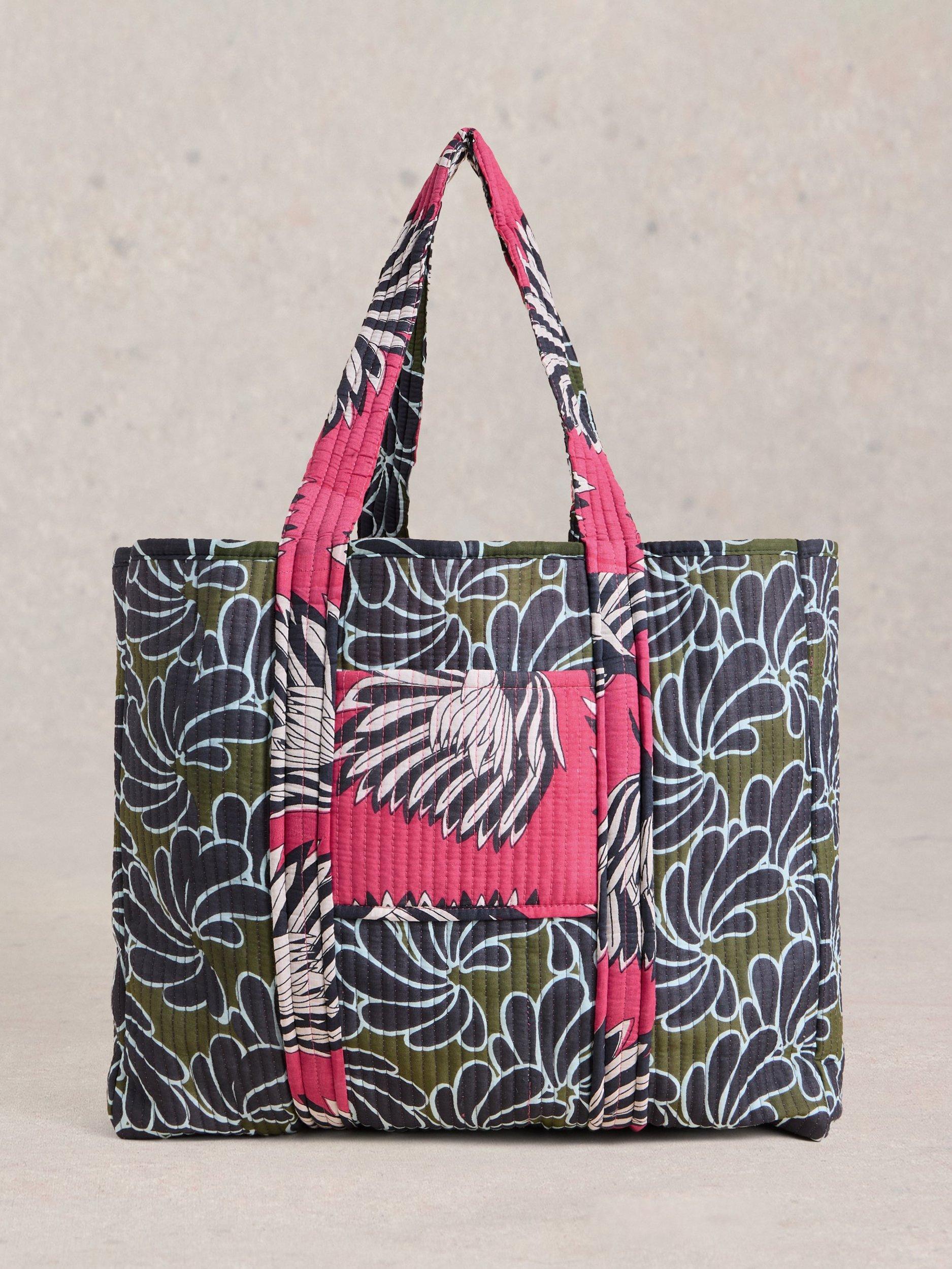 Product image 1 of 4, which shows White Stuff Elaine Cotton Reversible Beach Bag, Green/Multi