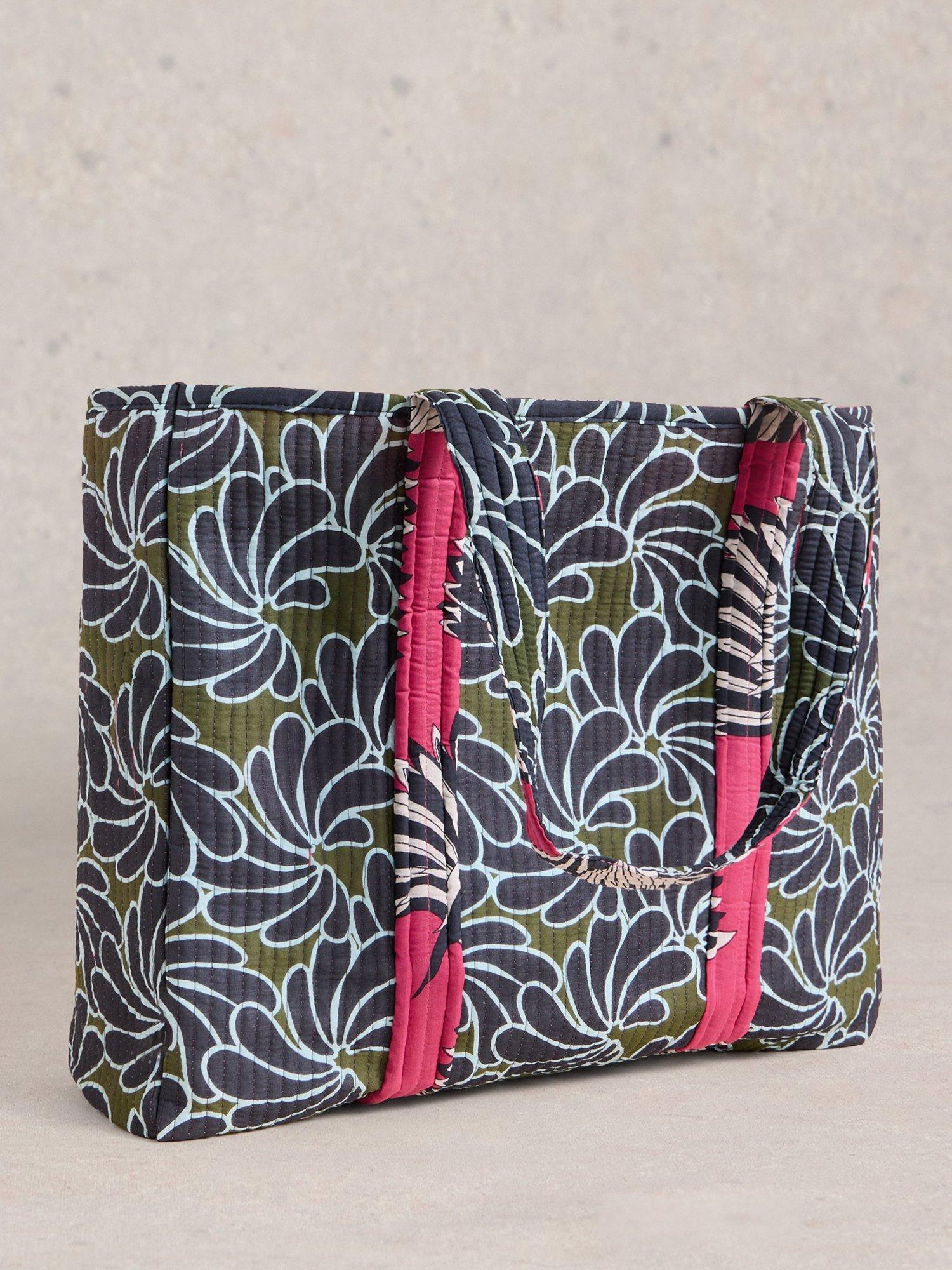 Product image 2 of 4, which shows White Stuff Elaine Cotton Reversible Beach Bag, Green/Multi