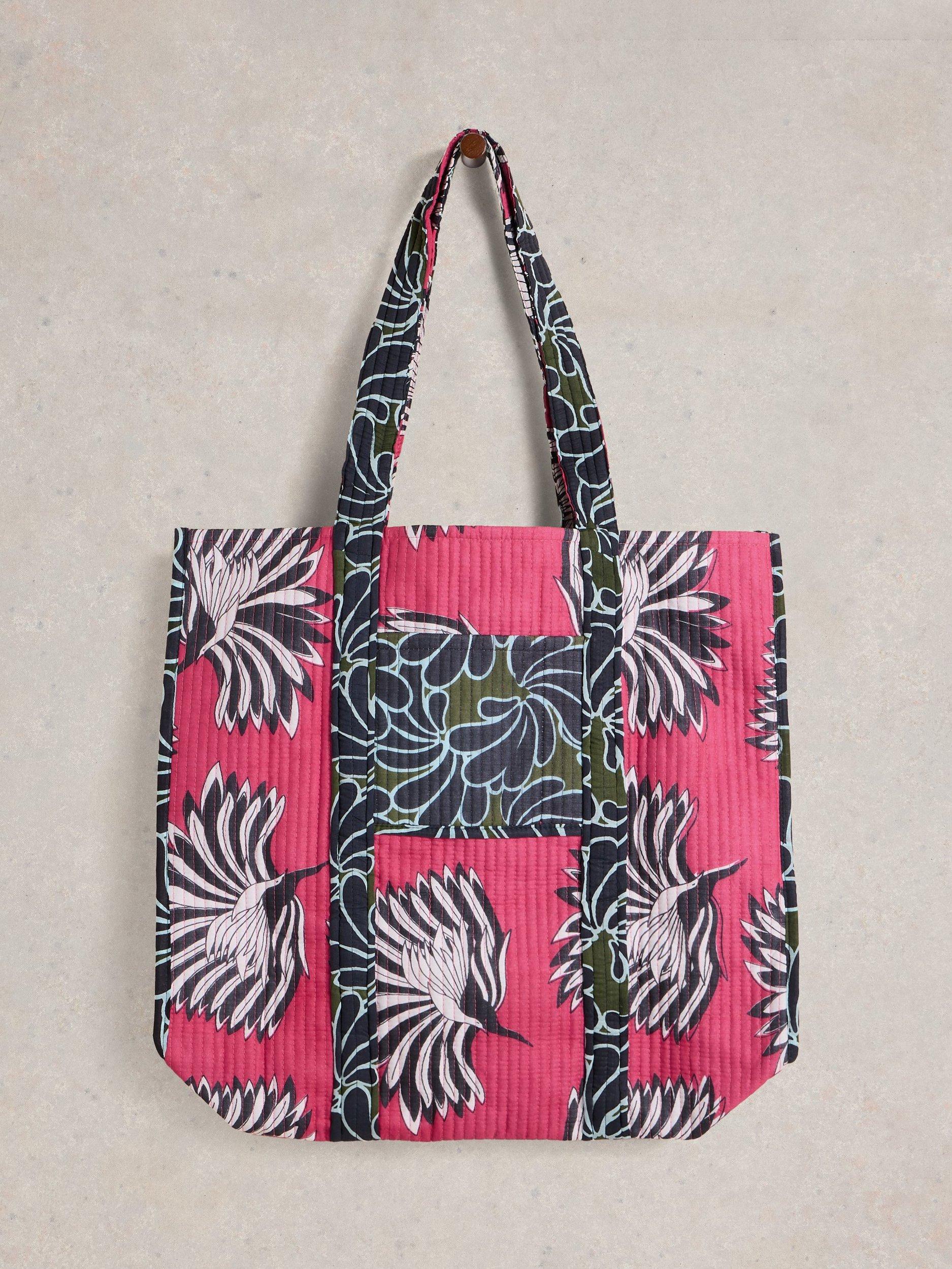 Product image 4 of 4, which shows White Stuff Elaine Cotton Reversible Beach Bag, Green/Multi