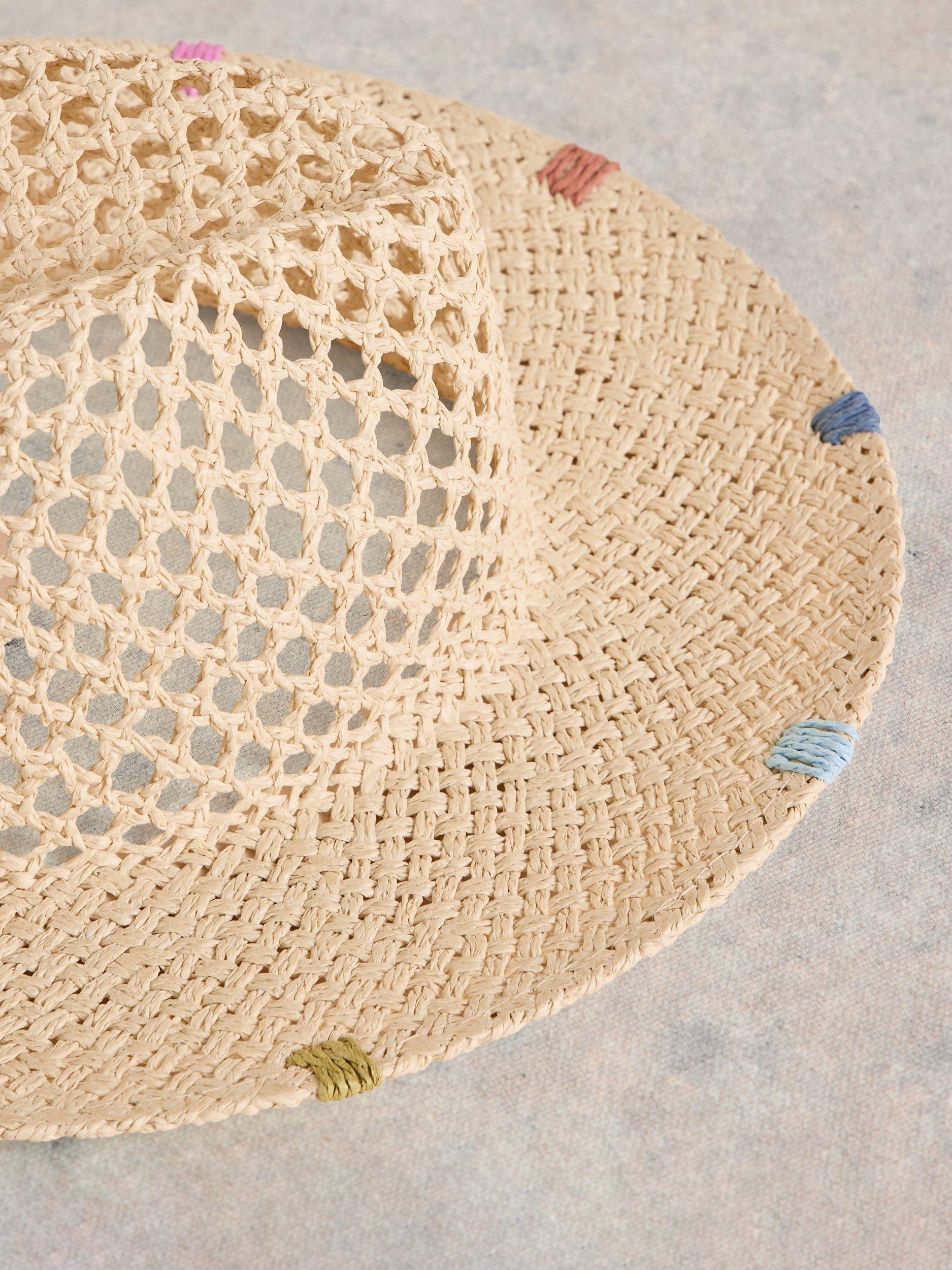 Product image 2 of 3, which shows White Stuff Open Weave Fedora, Natural