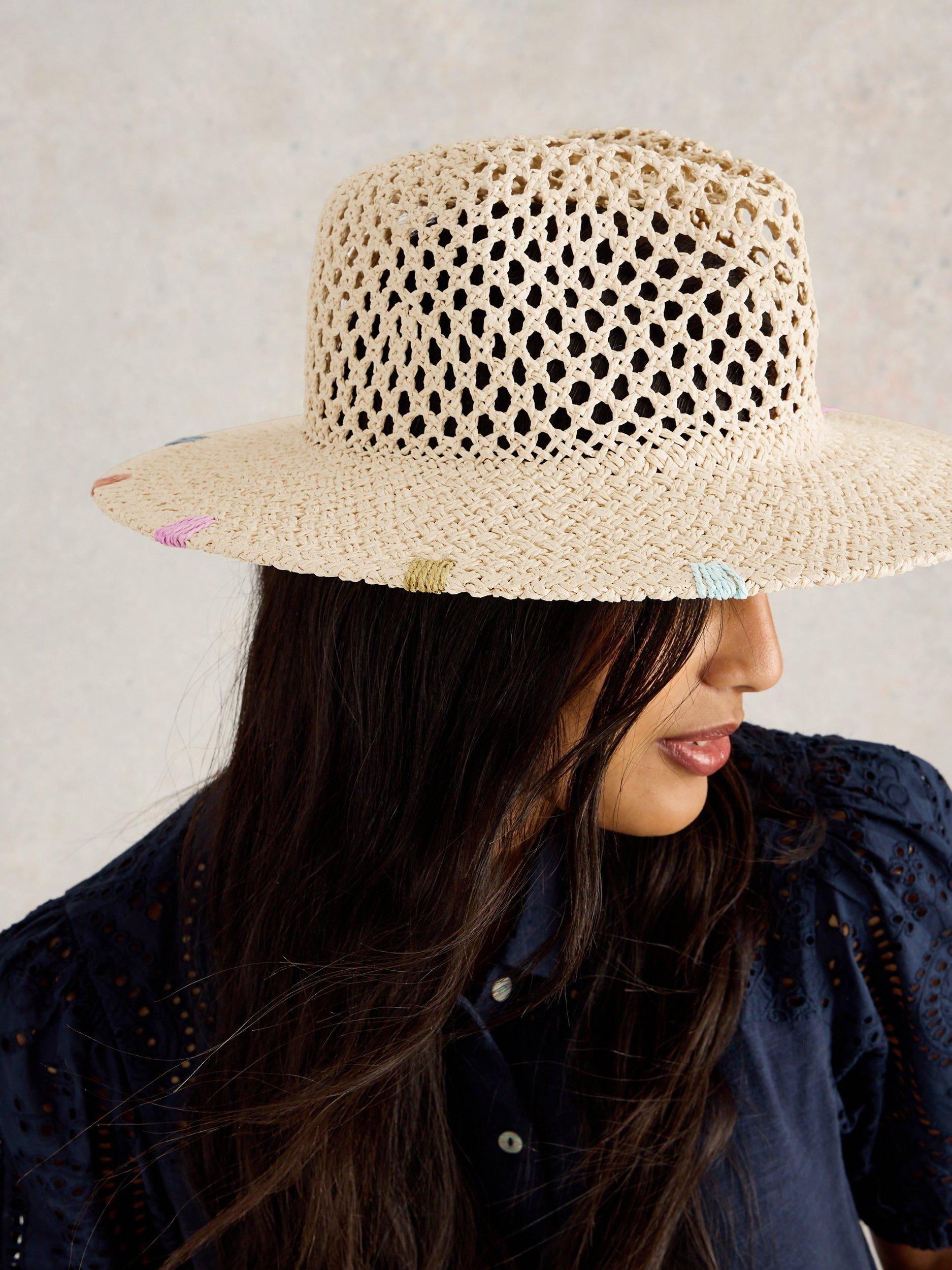 Product image 3 of 3, which shows White Stuff Open Weave Fedora, Natural