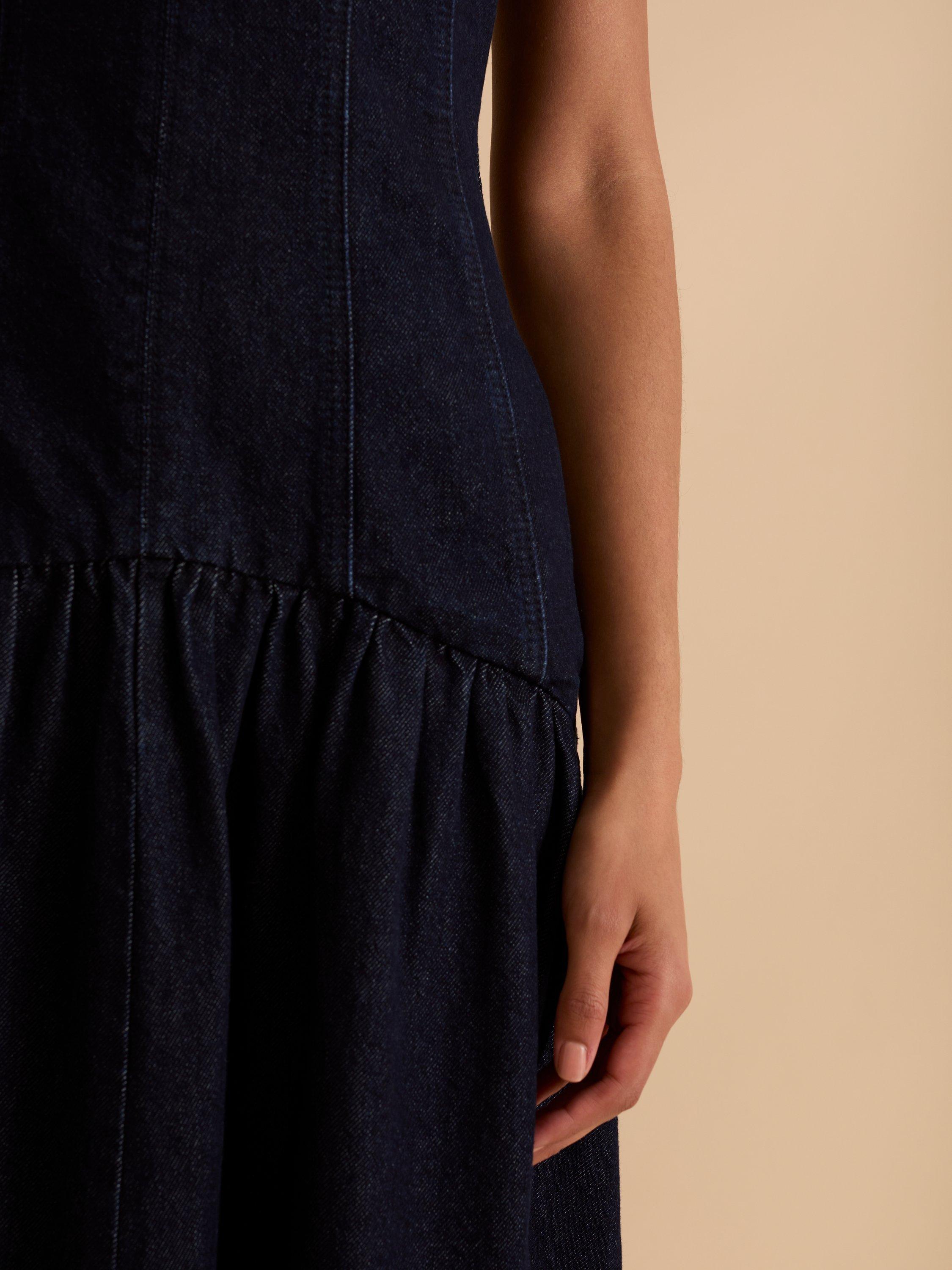 Product image 3 of 6, which shows FLORERE Panelled Denim Midi Dress, Navy, 10