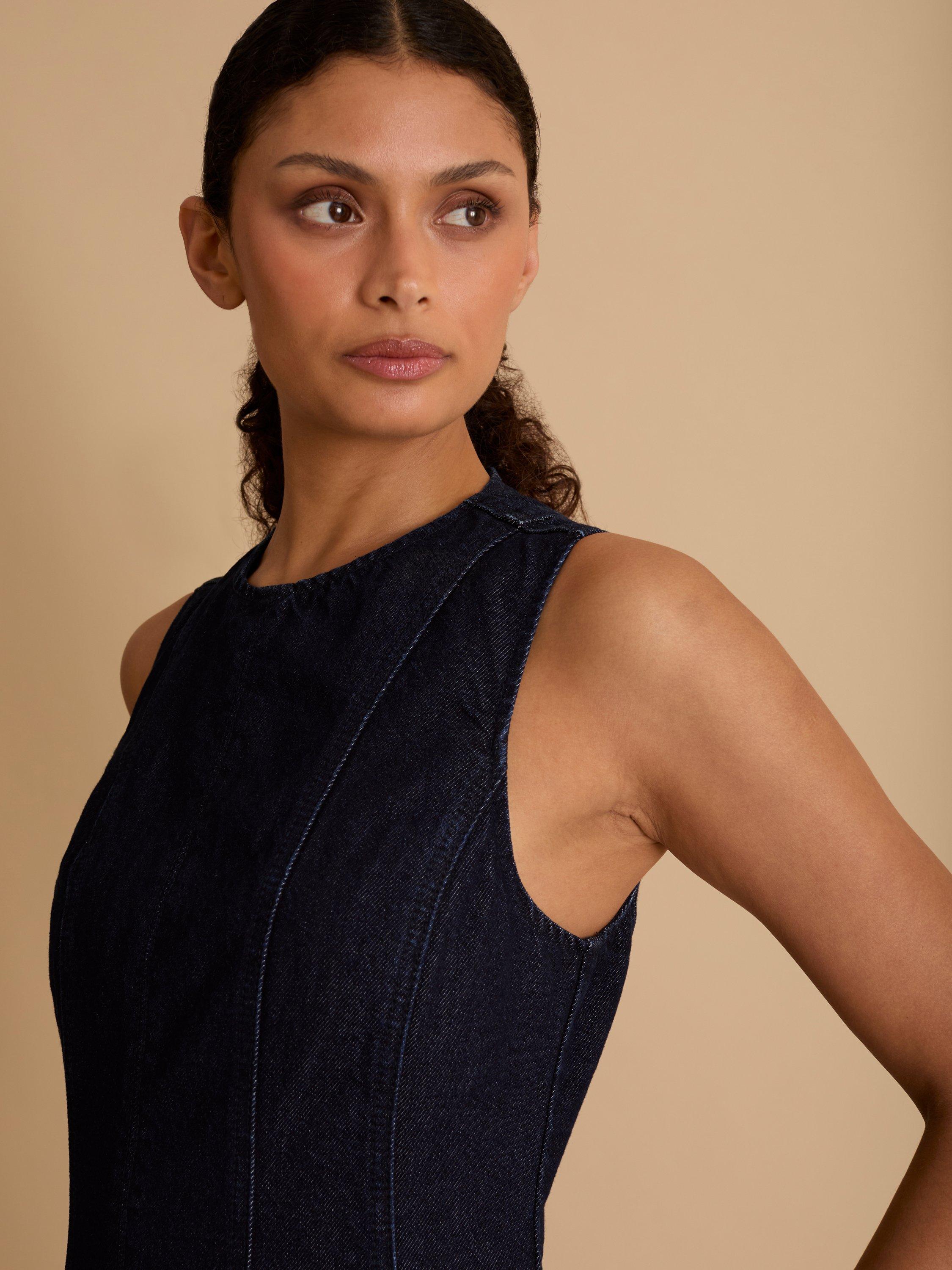 Product image 4 of 6, which shows FLORERE Panelled Denim Midi Dress, Navy, 10