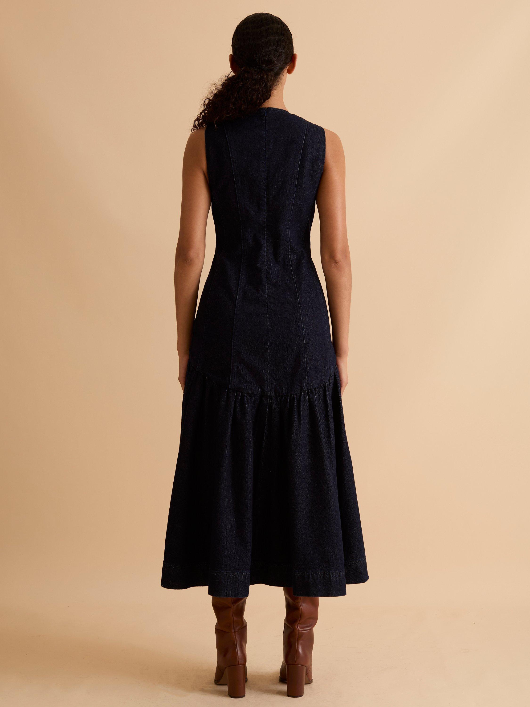 Product image 5 of 6, which shows FLORERE Panelled Denim Midi Dress, Navy, 10