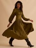 FLORERE Shoulder Detail Midi Dress, Khaki