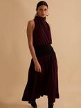 FLORERE Satin & Knit Cowl Neck Dress, Burgundy