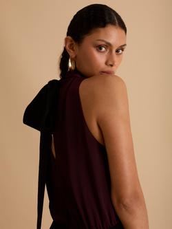 FLORERE Satin & Knit Cowl Neck Dress, Burgundy - view 2, Burgundy