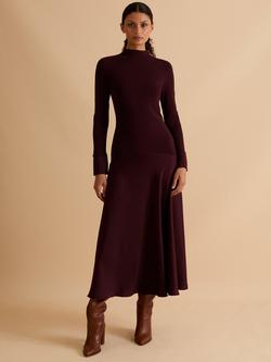 FLORERE Acacia Curved Seam Midi Dress, Burgundy, Burgundy