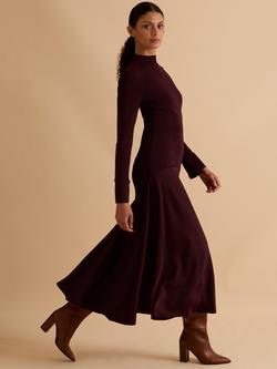 FLORERE Acacia Curved Seam Midi Dress, Burgundy - view 2, Burgundy