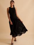 FLORERE Panelled Lace Midi Dress, Black
