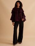 FLORERE Ruffle Tiered Sleeve Top, Burgundy