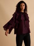 FLORERE Ruffle Tiered Sleeve Top, Burgundy