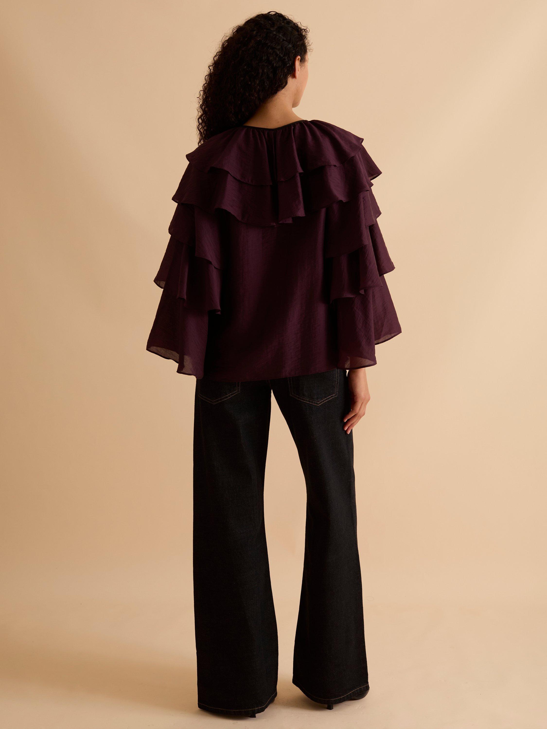 Product image 3 of 5, which shows FLORERE Ruffle Tiered Sleeve Top, Burgundy, 10