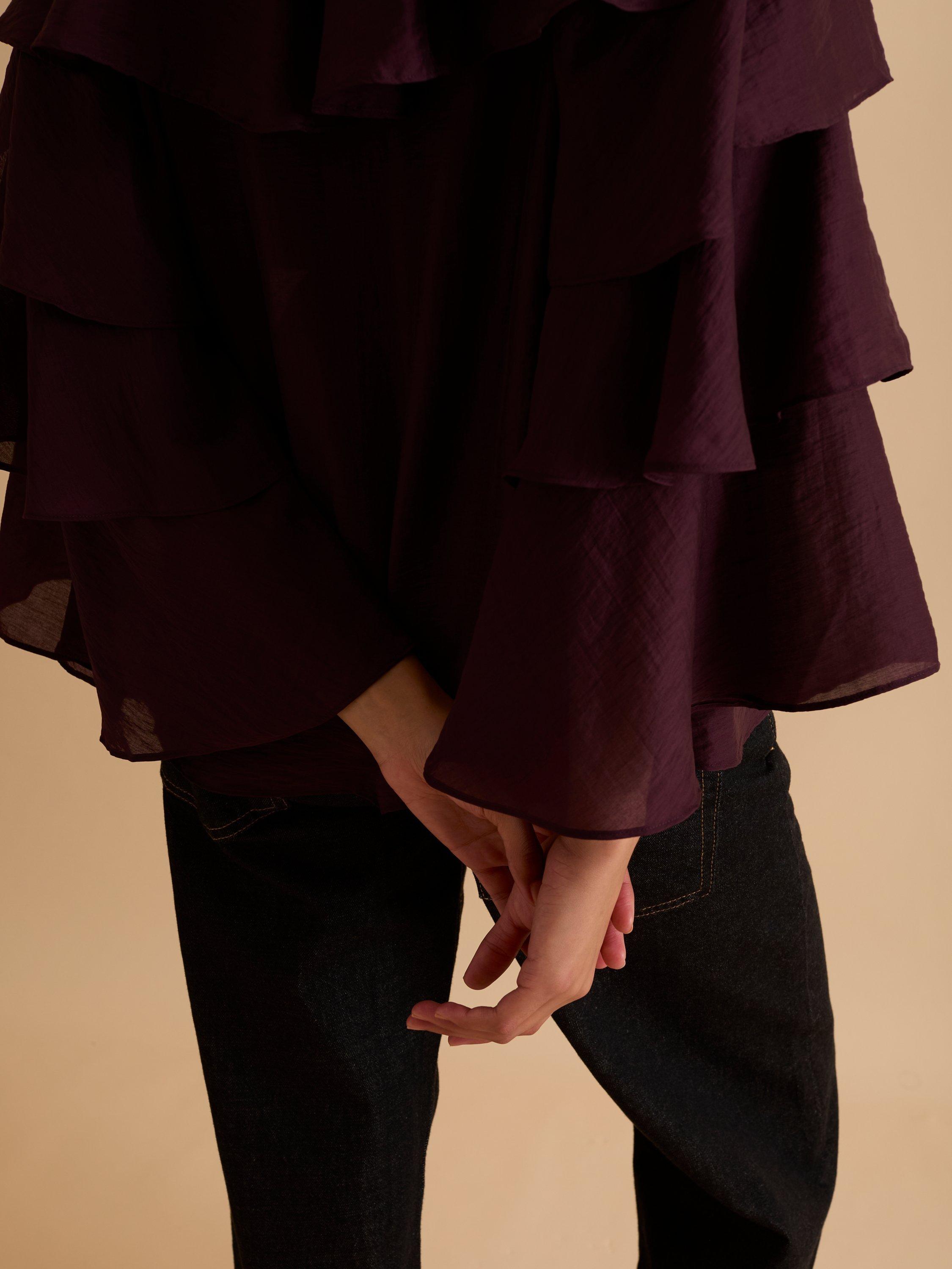 Product image 4 of 5, which shows FLORERE Ruffle Tiered Sleeve Top, Burgundy, 10