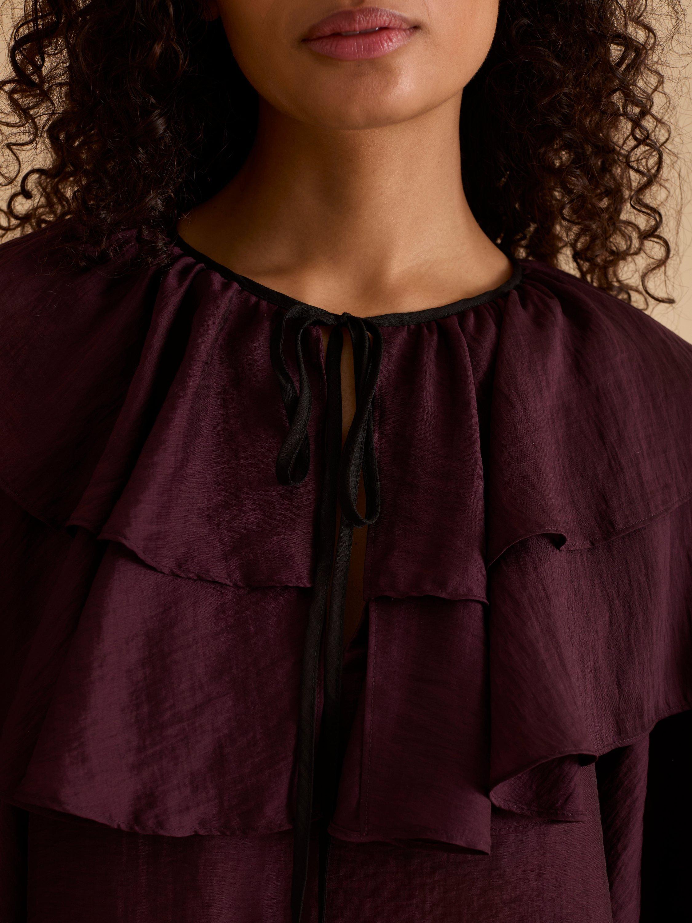 Product image 5 of 5, which shows FLORERE Ruffle Tiered Sleeve Top, Burgundy, 10