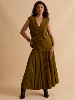 FLORERE Pleated Maxi Skirt, Khaki, Khaki