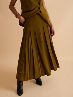 FLORERE Pleated Maxi Skirt, Khaki - view 2, Khaki