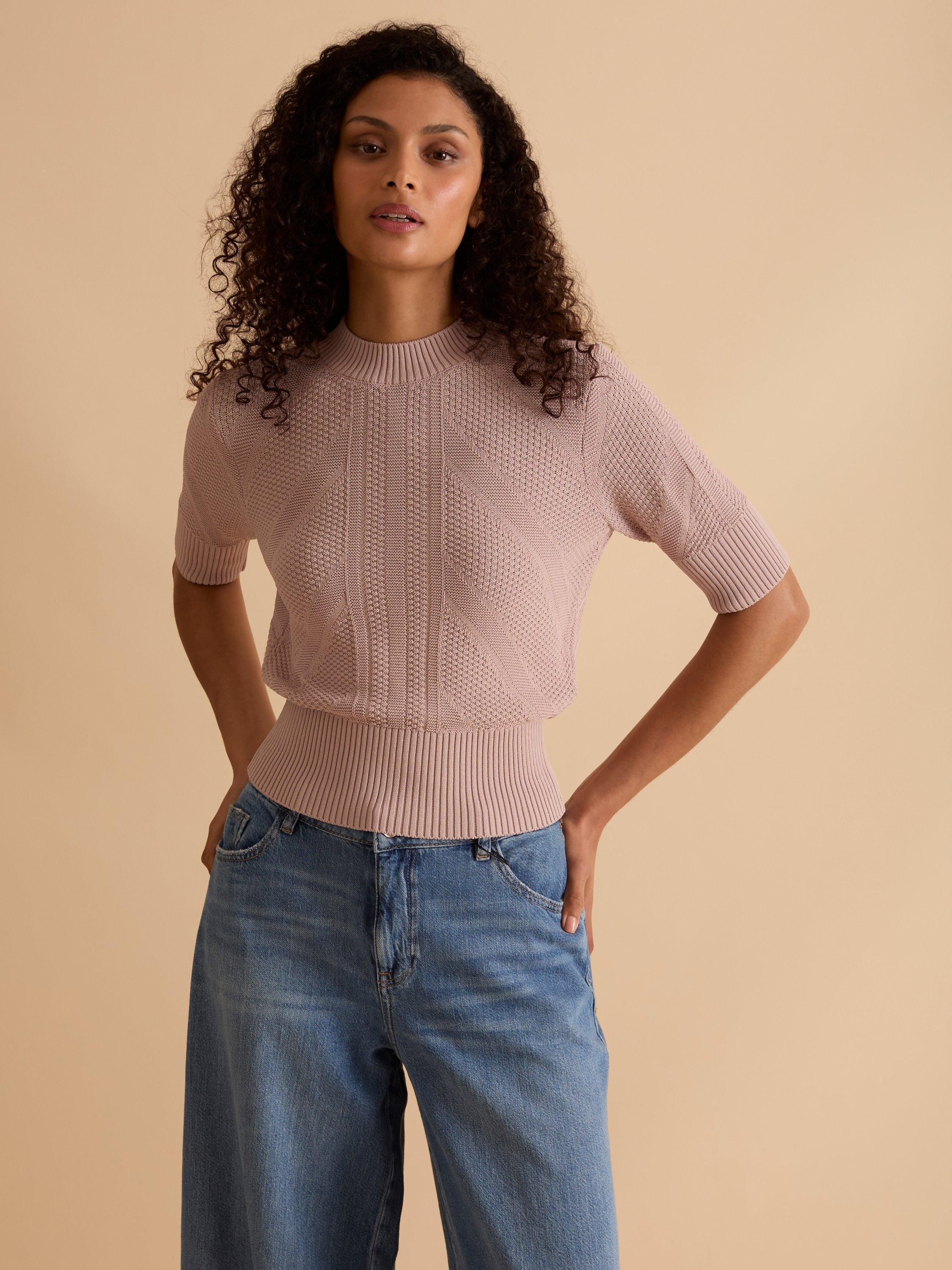 FLORERE Short Sleeve Knit Top, Pale Pink