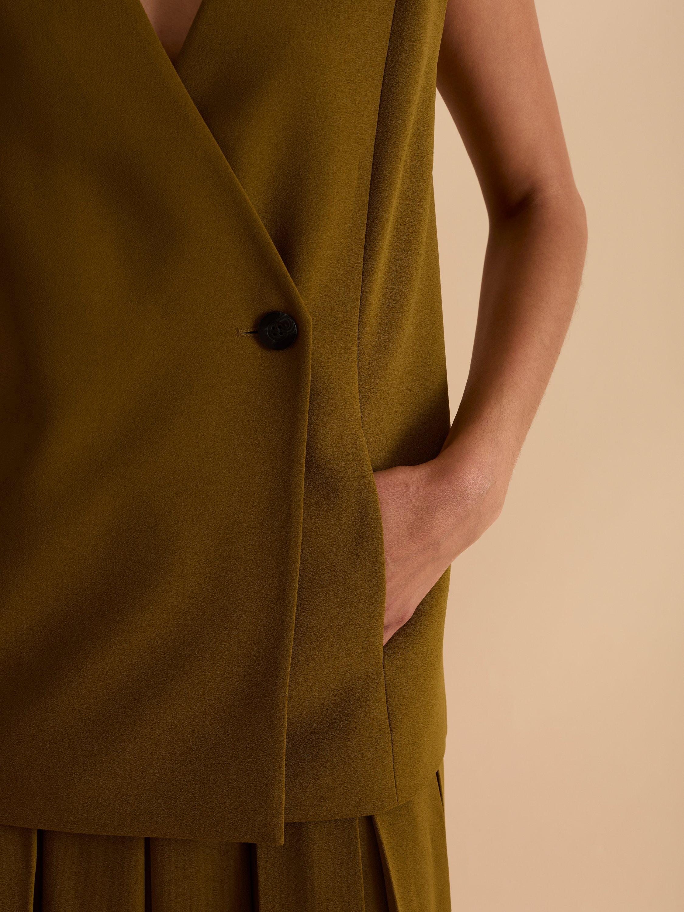 Product image 3 of 5, which shows FLORERE One Button Longline Waistcoat, Khaki, 10
