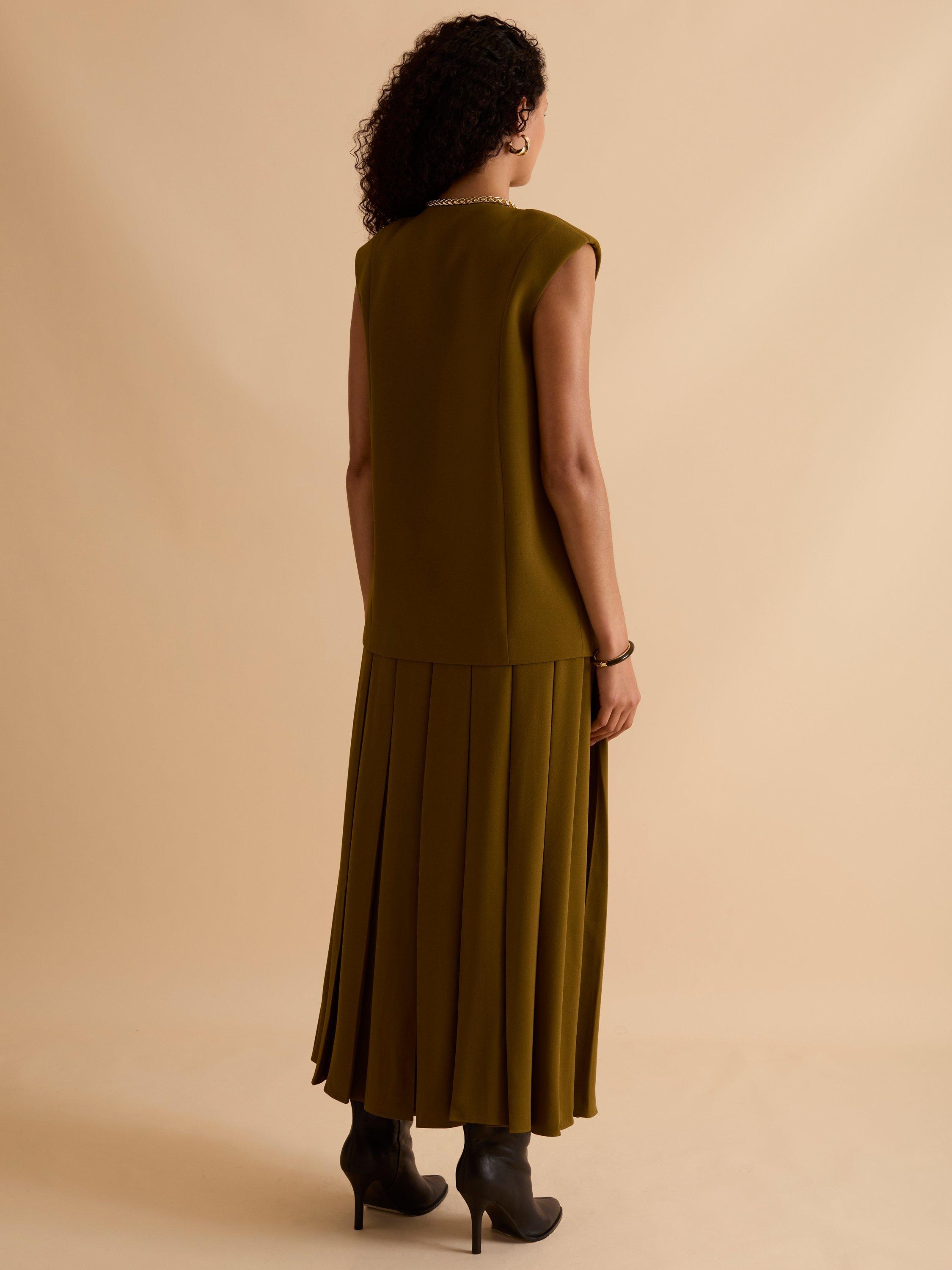 Product image 4 of 5, which shows FLORERE One Button Longline Waistcoat, Khaki, 10