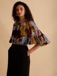 FLORERE Floral Print Ruffle Cape Jumpsuit, Multi/Black