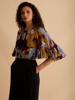 FLORERE Floral Print Ruffle Cape Jumpsuit, Multi/Black - view 2, Multi/Black