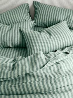 Piglet in Bed Pembroke Stripe Linen Fitted Sheet, Pine Green