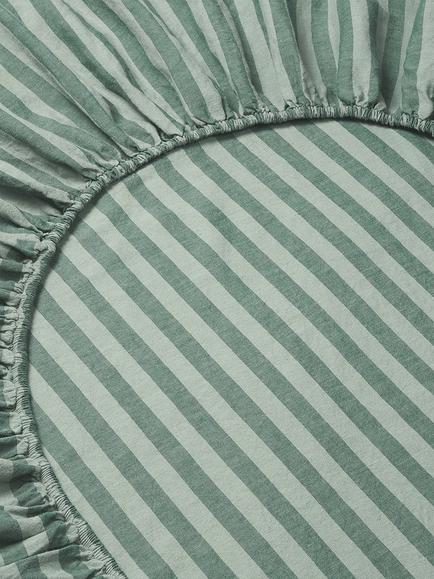 Piglet in Bed Pembroke Stripe Linen Fitted Sheet - view 2, Pine Green