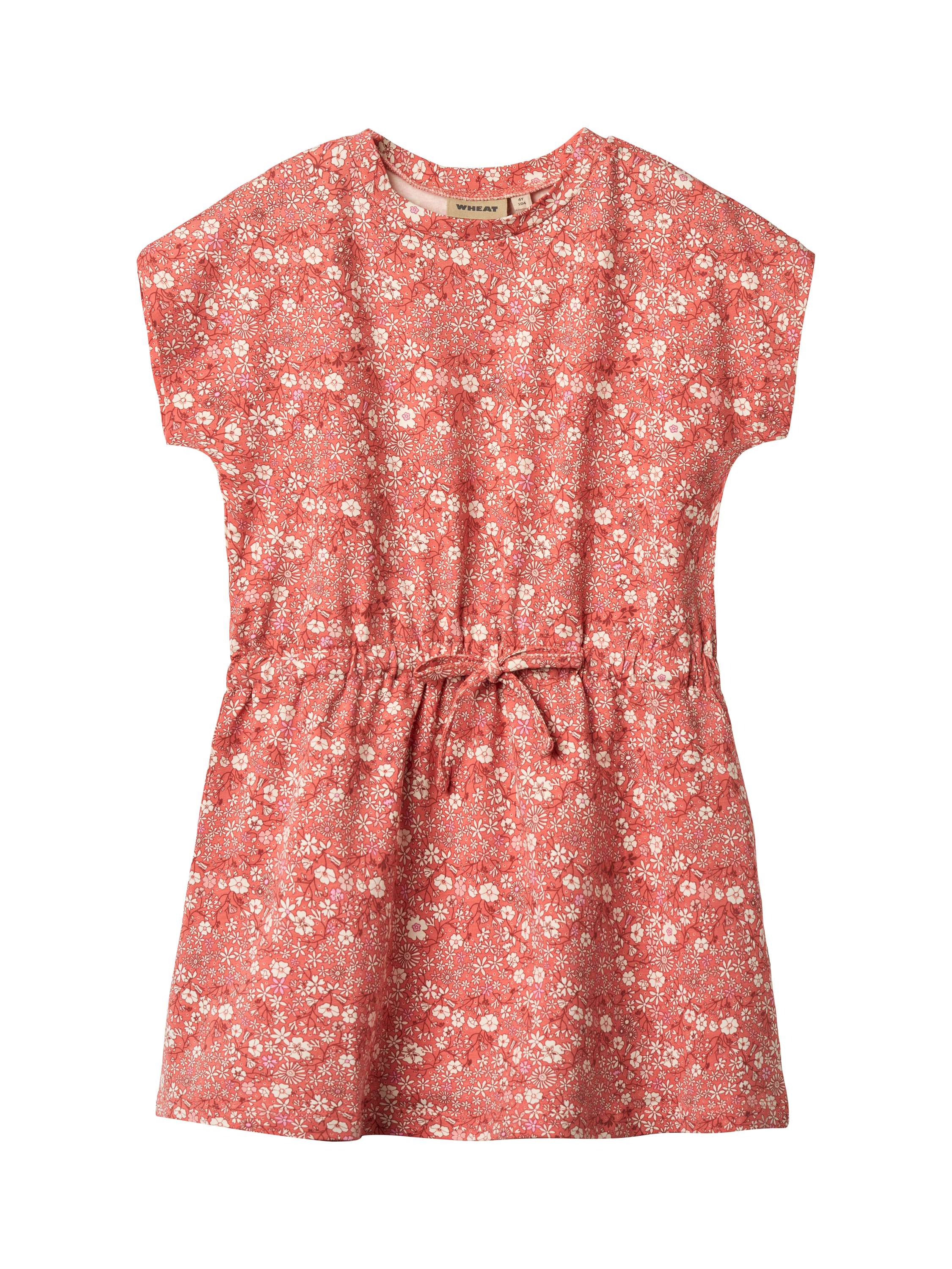 Product image 1 of 4, which shows WHEAT Kids' Maribel Short Sleeve Jersey Dress, Red/Multi, 3 years