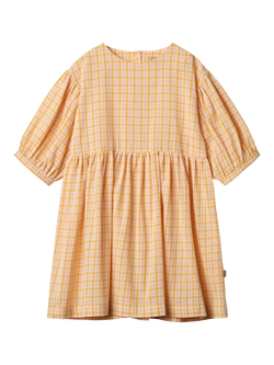 WHEAT Kids' Magda Long Sleeve Checked Dress, Yellow, Yellow