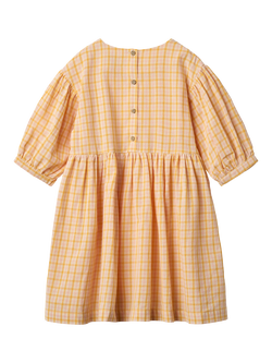 WHEAT Kids' Magda Long Sleeve Checked Dress, Yellow - view 2, Yellow