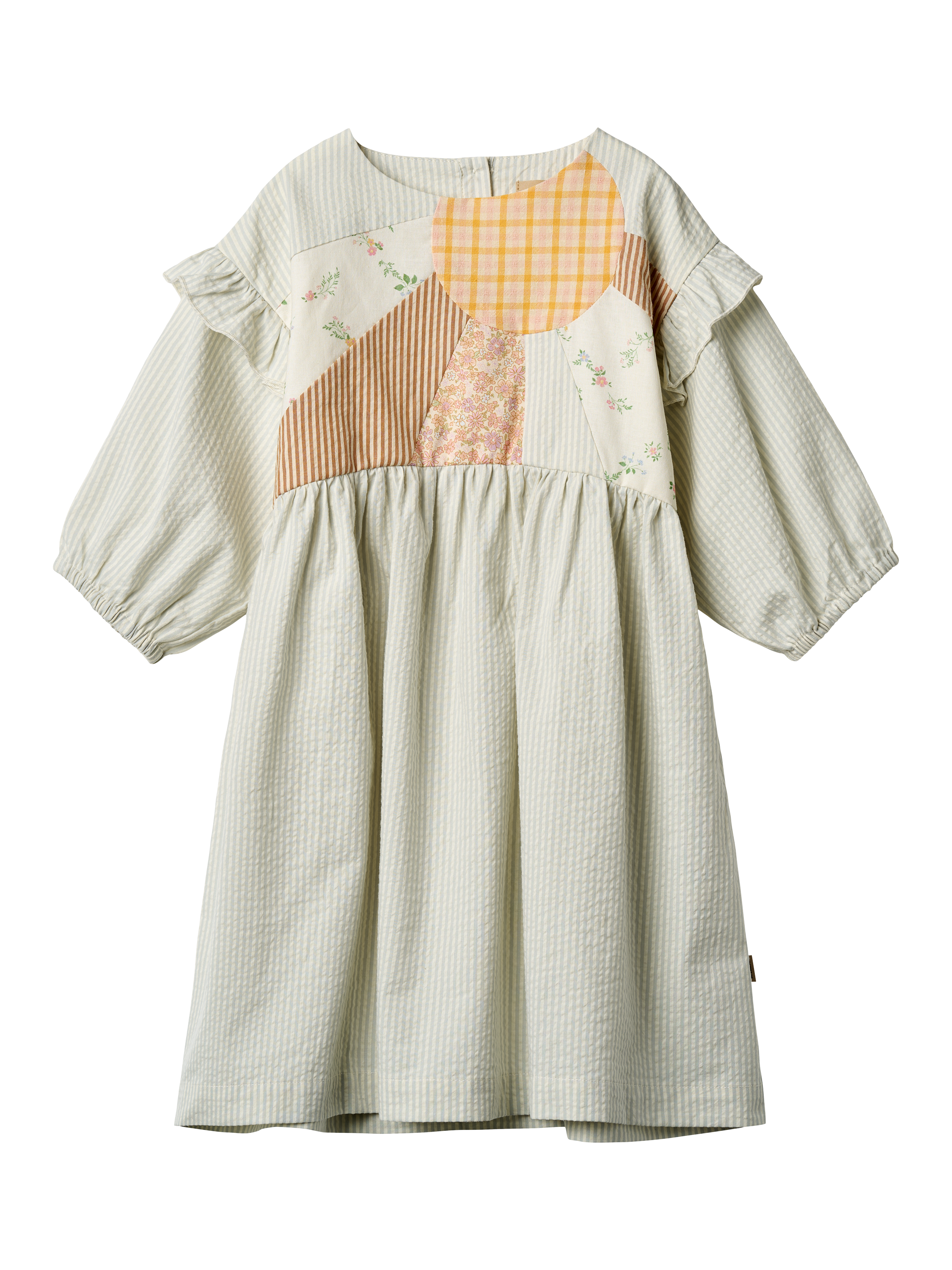 Product image 1 of 6, which shows WHEAT Kids' Gro 3/4 Sleeve Patchwork Dress, Summer Blue Sky, 6 years