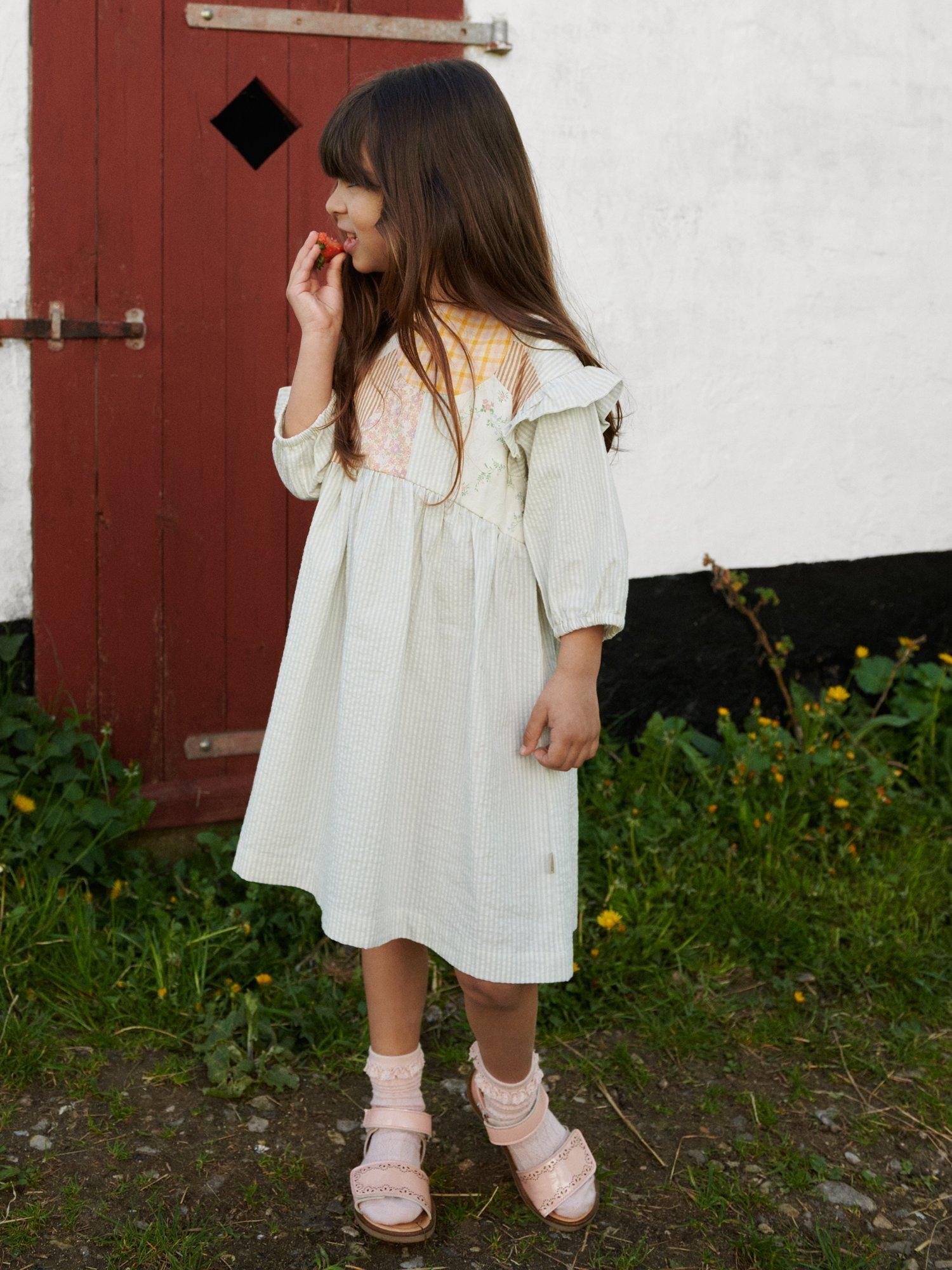 Product image 6 of 6, which shows WHEAT Kids' Gro 3/4 Sleeve Patchwork Dress, Summer Blue Sky, 6 years