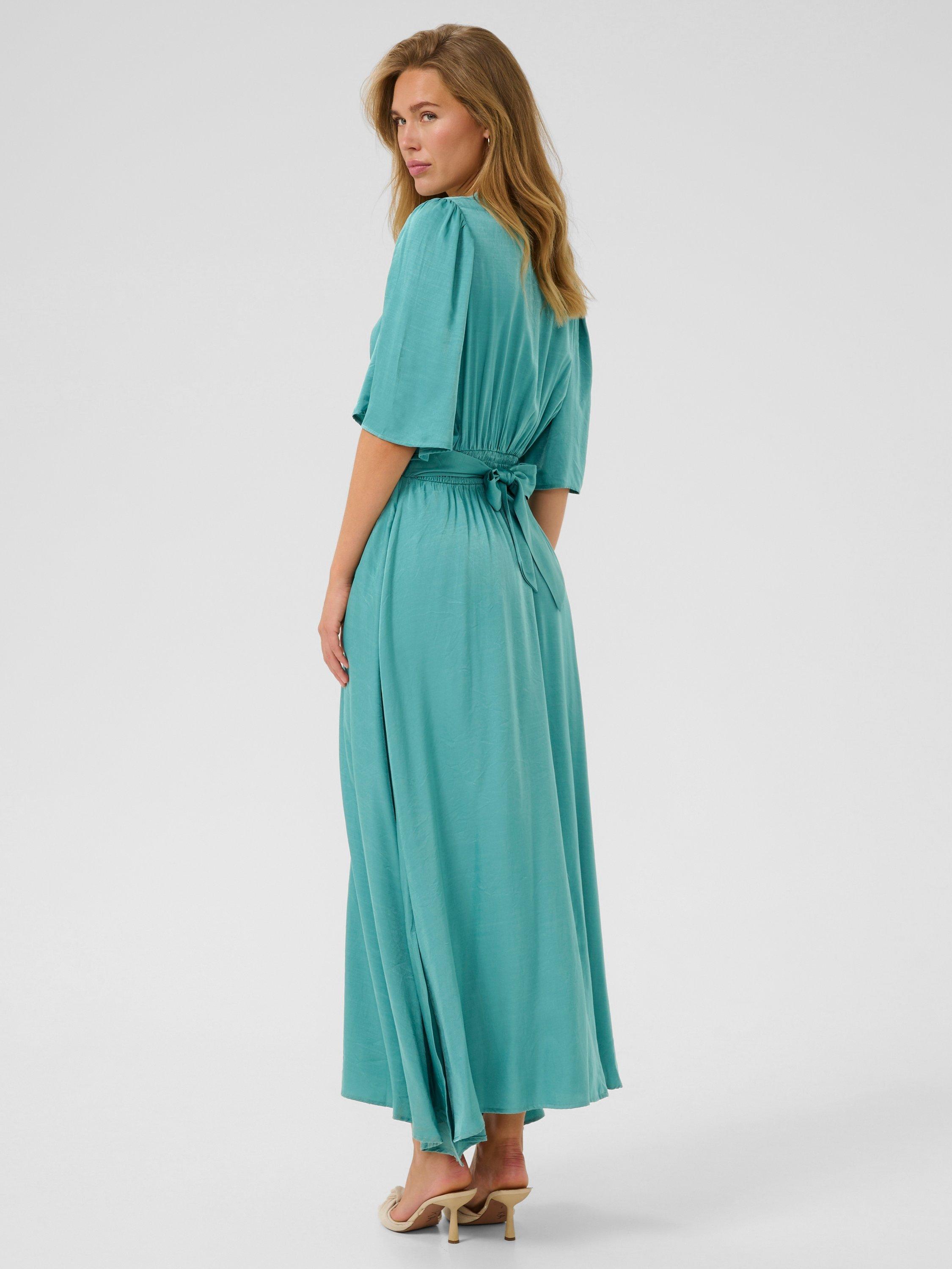 Product image 2 of 5, which shows KAFFE KAdevi V-Neck Tie Waist Maxi Dress, Teal, 12