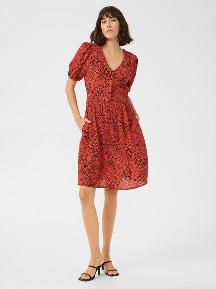 KAFFE KAliana Short Sleeved Leopard Print Dress, Red/Multi, Red/Multi