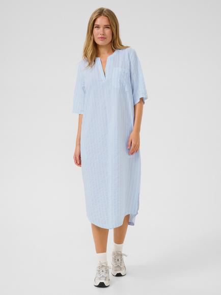 KAFFE Sara Stripe Kaftan Dress, Mid Blue, Mid Blue