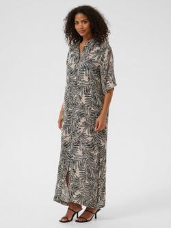 KAFFE Thora Amber Leaf Print Dress, Grey/Multi, Grey/Multi