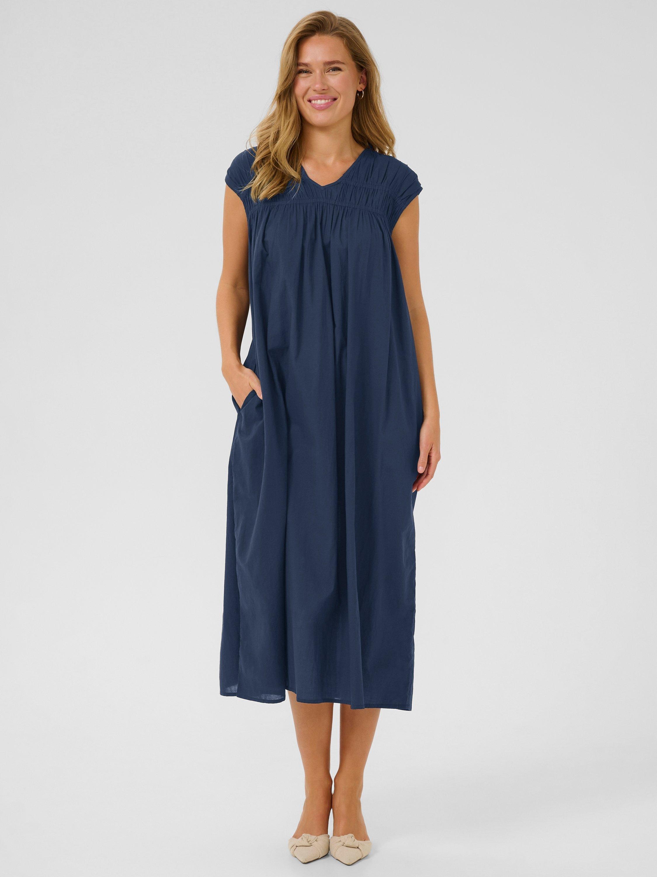 Product image 1 of 4, which shows KAFFE Thua Short Sleeve Midi Dress, Mid Blue, 8