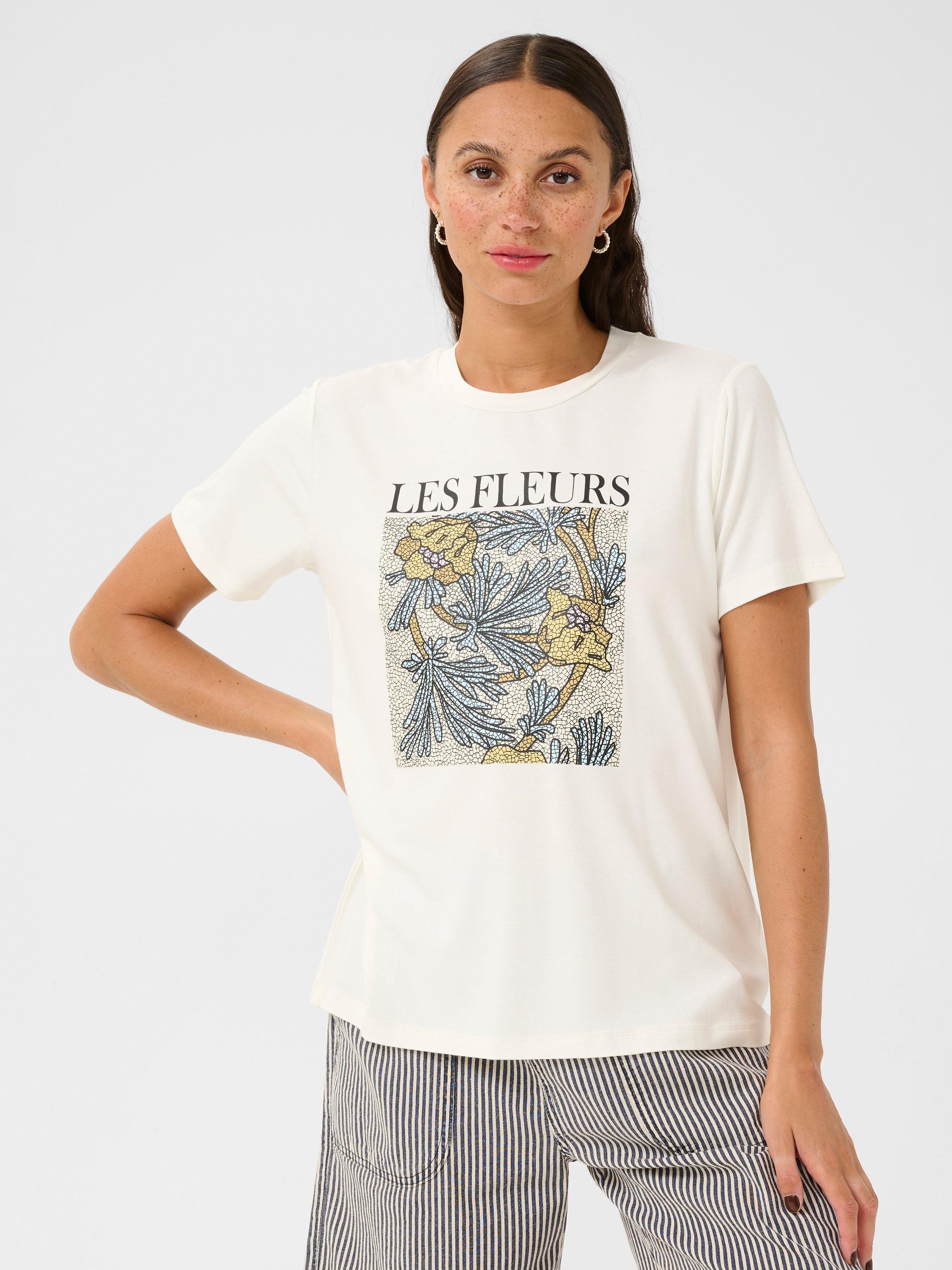Product image 1 of 6, which shows KAFFE KAjulie Short Sleeved Graphic Print T-Shirt, White, 14|16