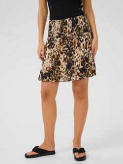 KAFFE Thora Amber Animal Print Mini Skirt, Beige/Multi, Beige/Multi