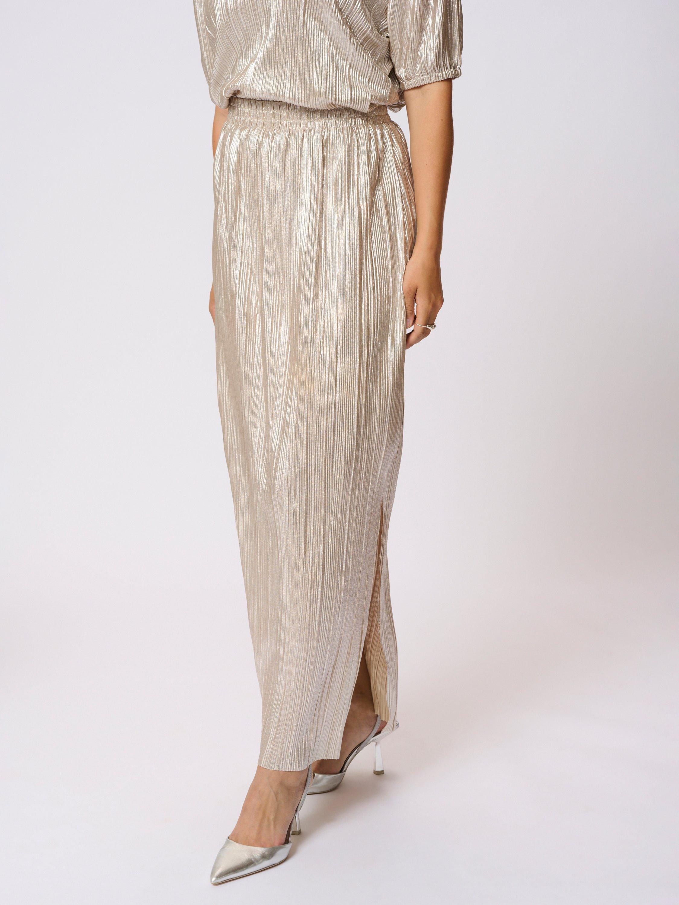 Product image 1 of 6, which shows KAFFE KAgalexi Textured Metallic Maxi Skirt, Gold, 8