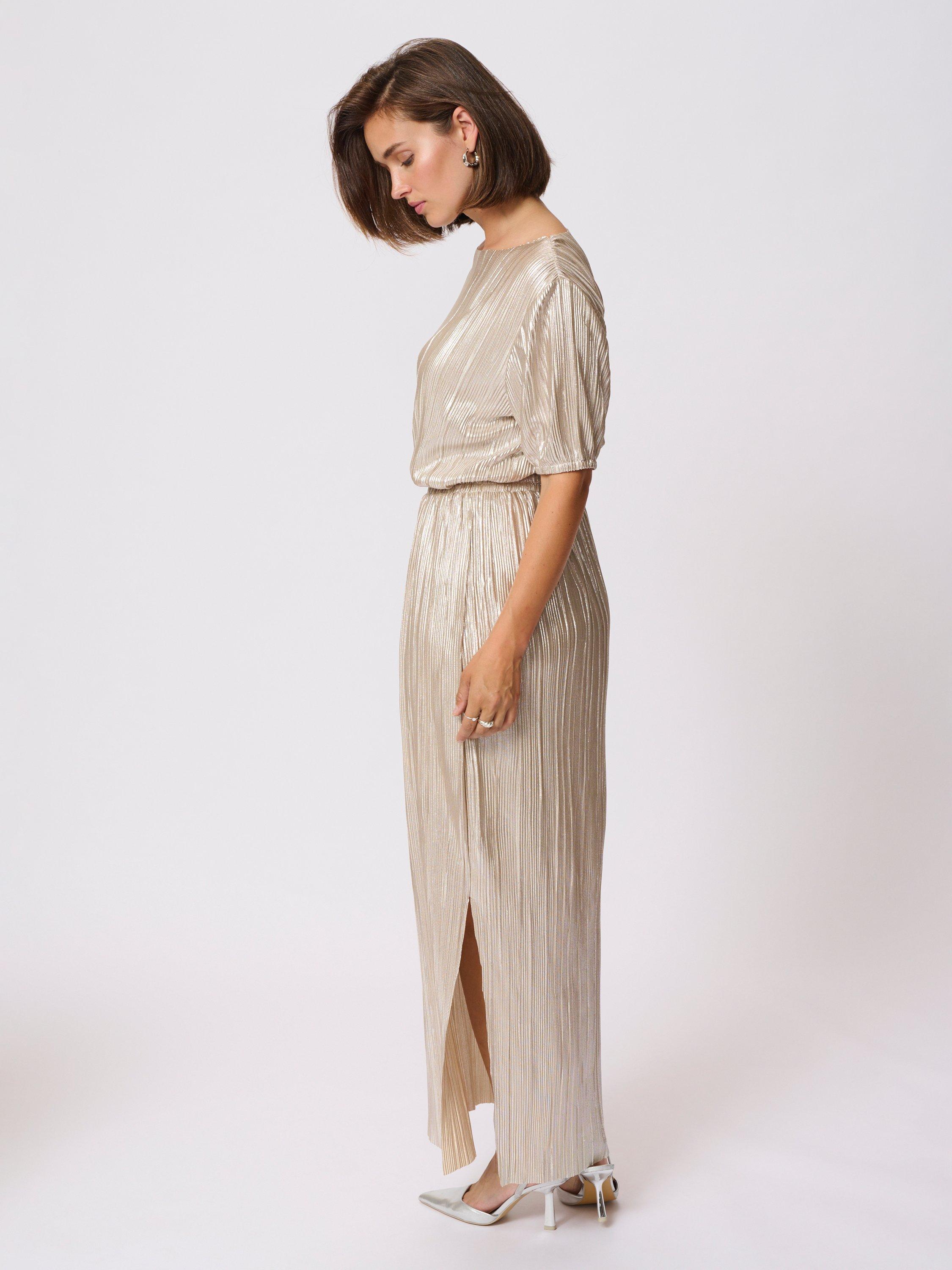 Product image 2 of 6, which shows KAFFE KAgalexi Textured Metallic Maxi Skirt, Gold, 8