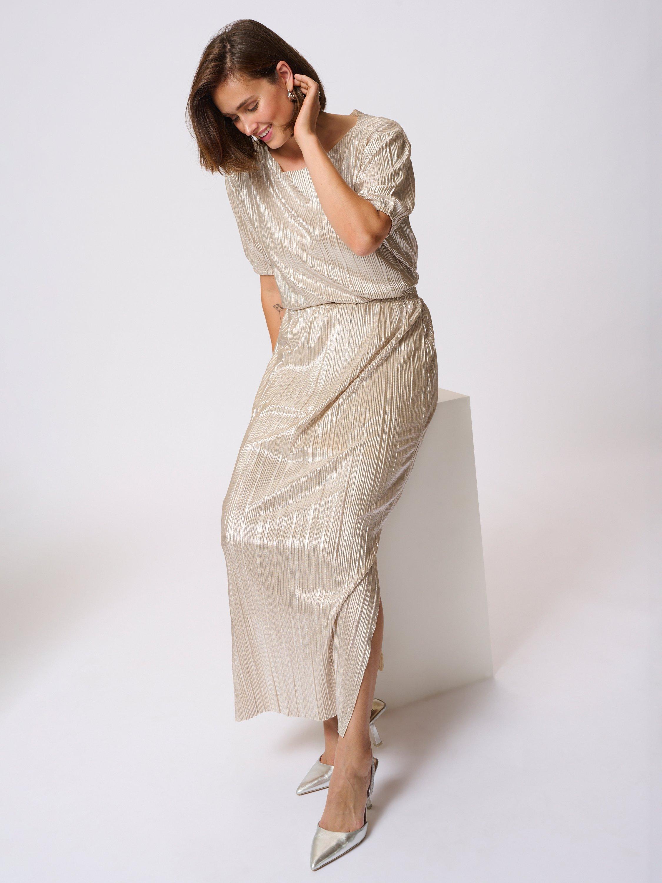 Product image 4 of 6, which shows KAFFE KAgalexi Textured Metallic Maxi Skirt, Gold, 8