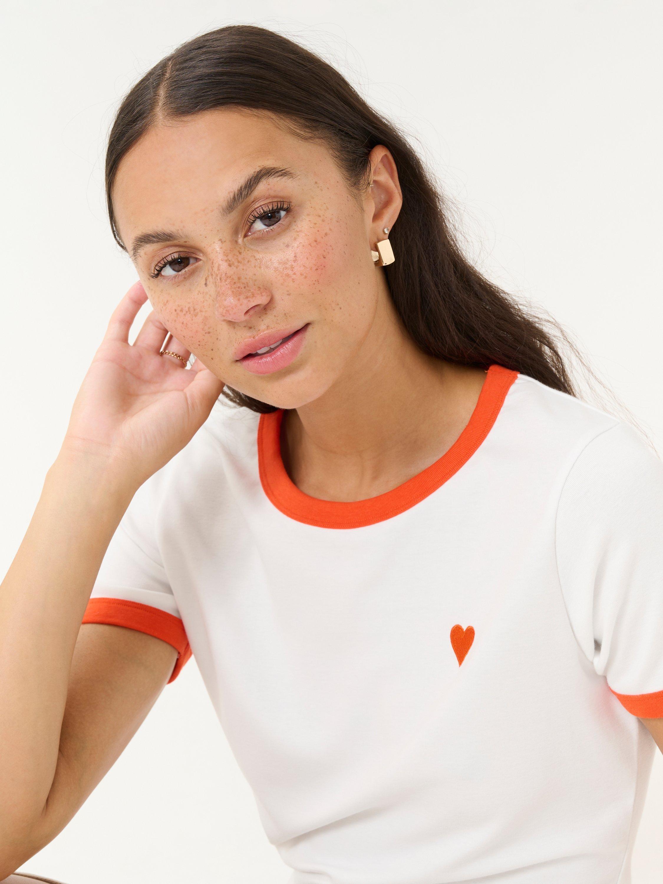 Product image 4 of 6, which shows KAFFE KAlilian Cotton Blend Heart Motif T-Shirt, White/Multi, 8|10