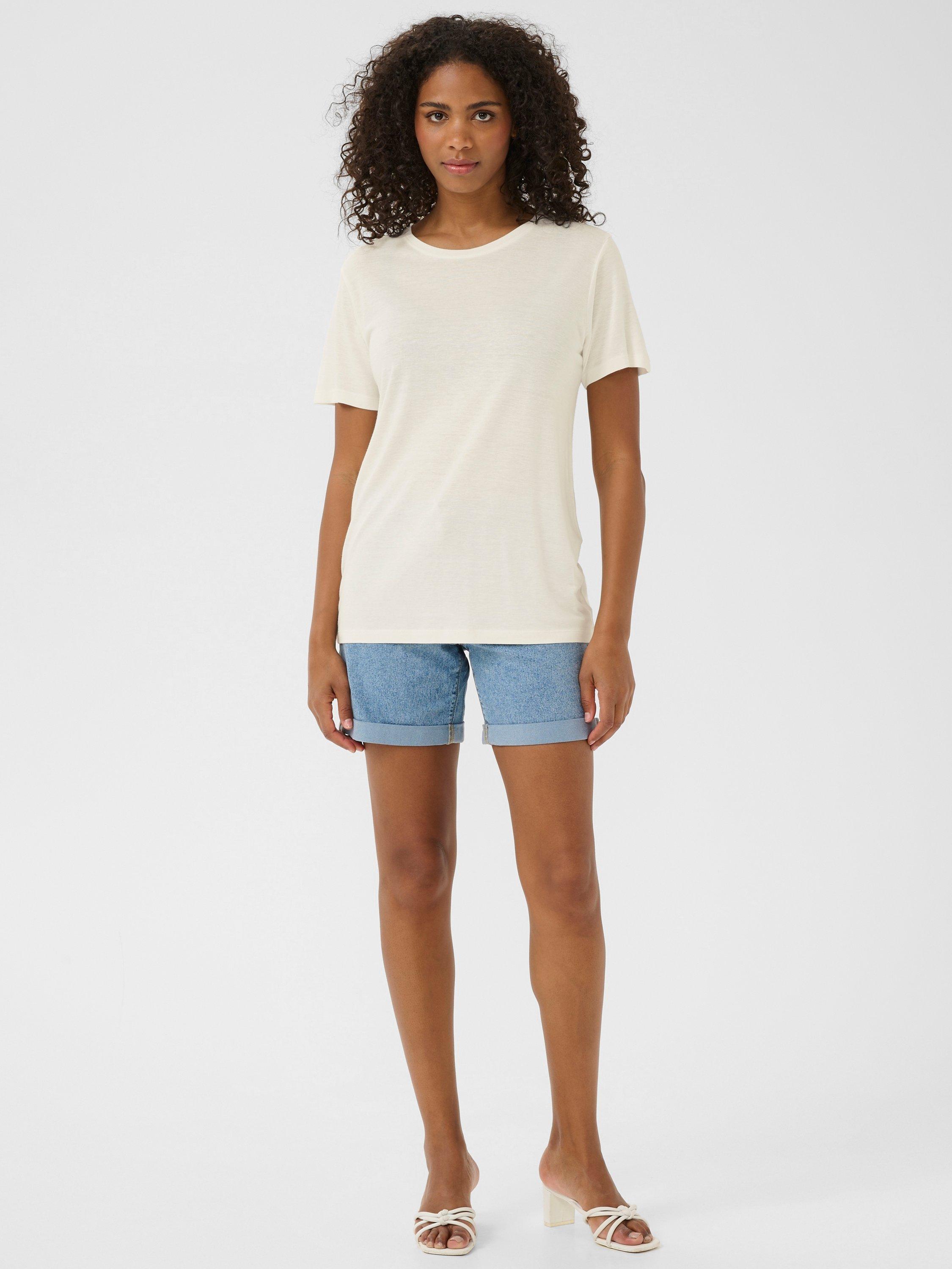 Product image 3 of 6, which shows KAFFE Maria Linen Blend T-Shirt, White, XS